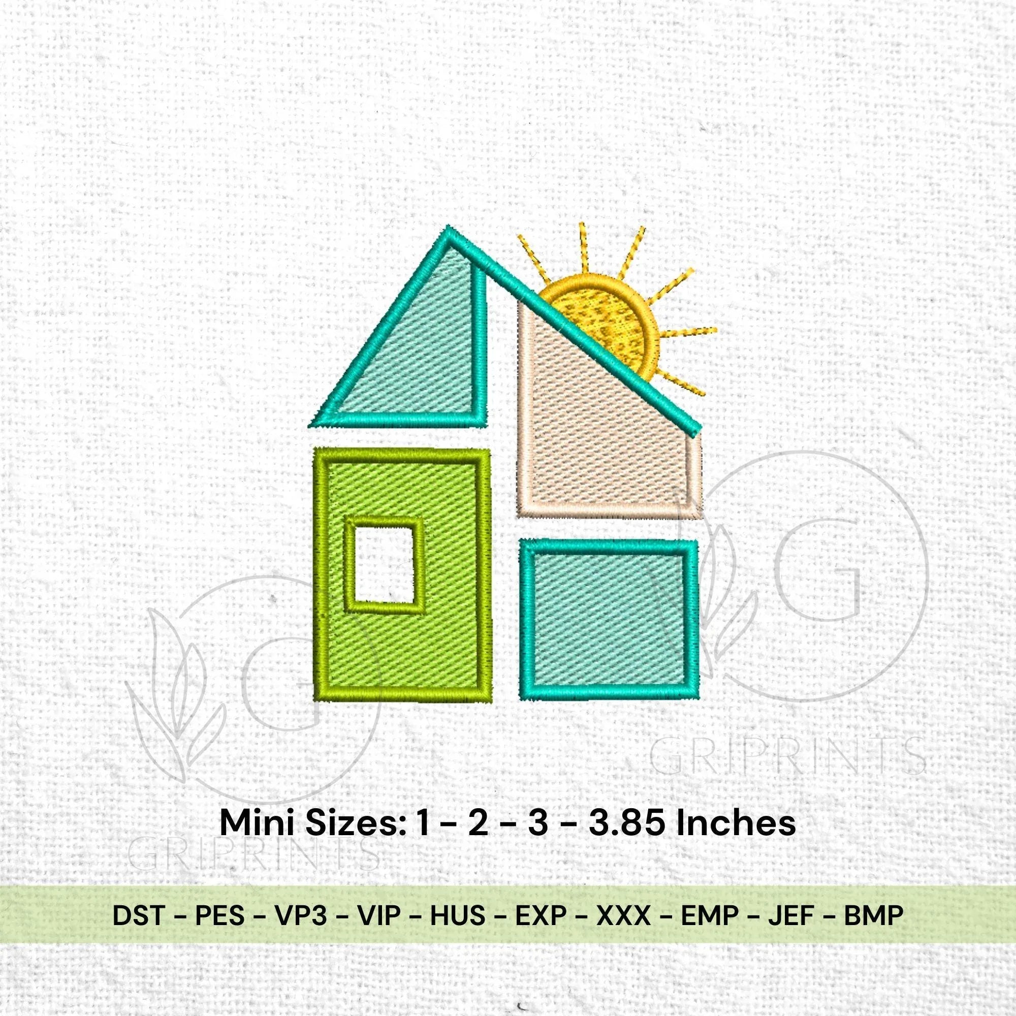 Mini House with Sun Machine Embroidery Design, Geometric Home (Instant Download) - ReadTee