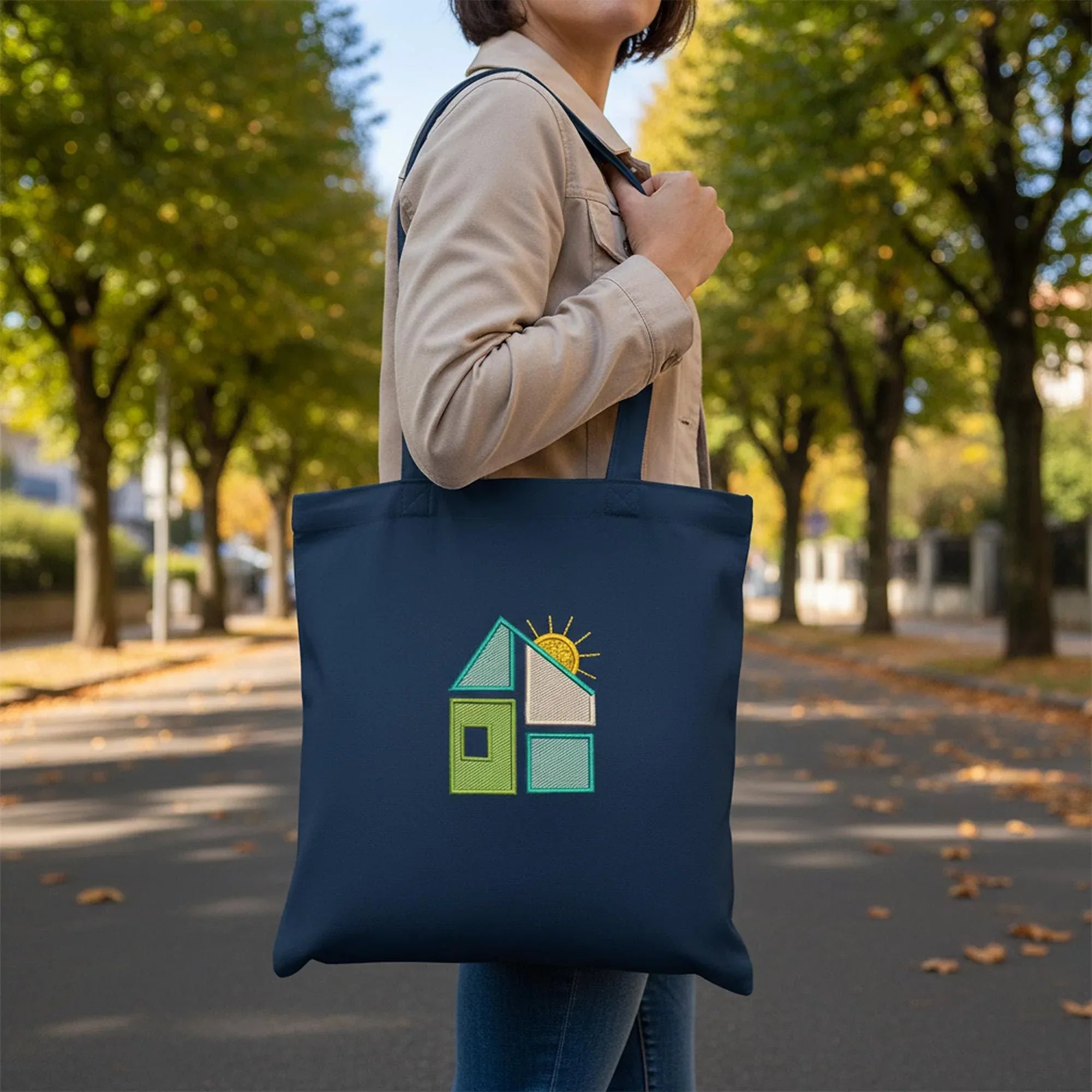 Mini House with Sun Machine Embroidery Design, Geometric Home (Instant Download) - ReadTee