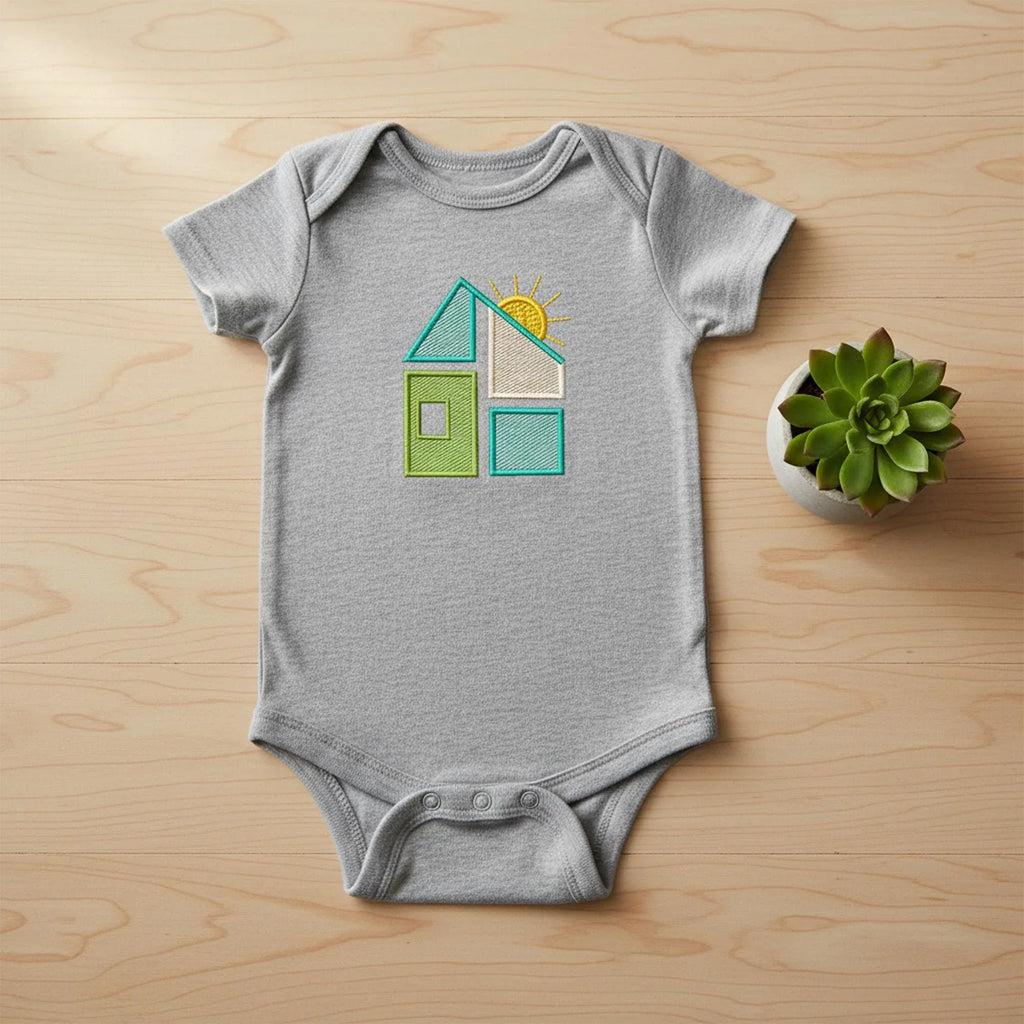 Mini House with Sun Machine Embroidery Design, Geometric Home (Instant Download) - ReadTee