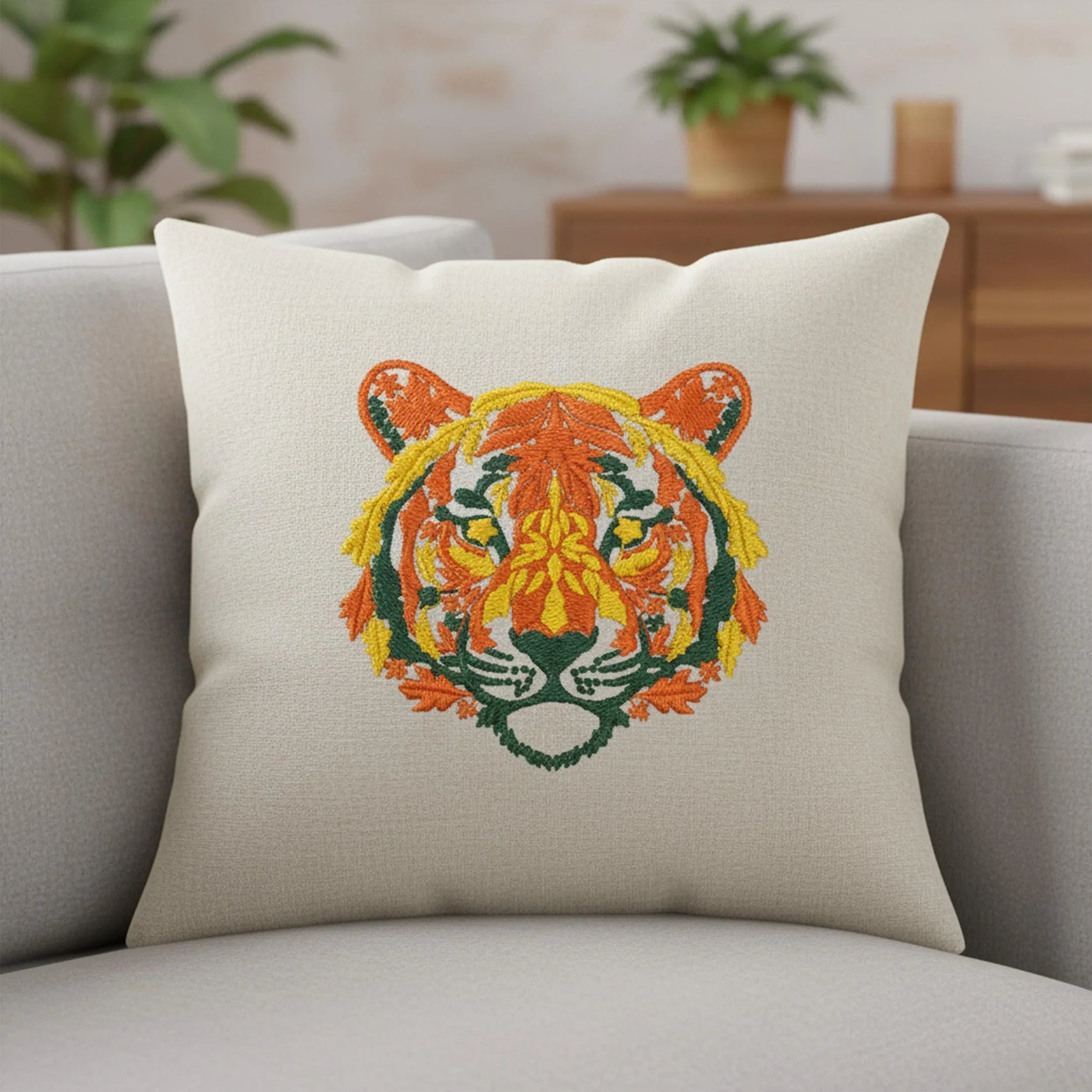 Autumn Leaves Tiger Embroidery Design | Fall Machine Embroidery Pattern (PES DST) - ReadTee