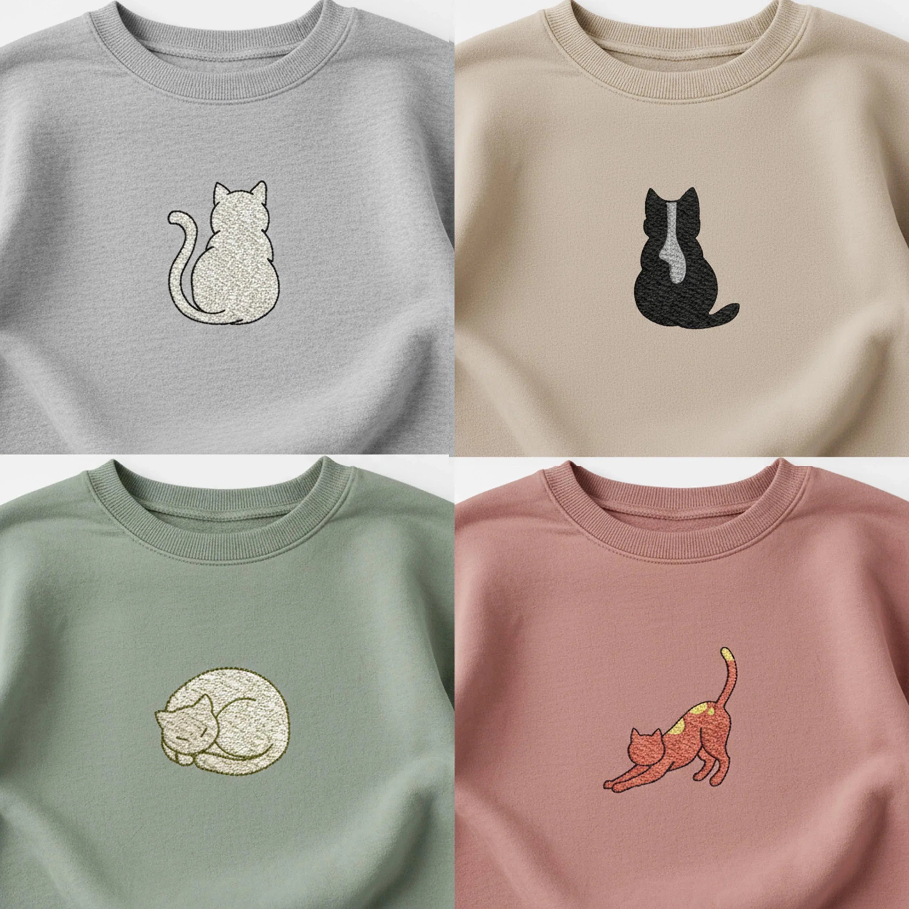 Mini Cat Embroidery Design Set, Kitten Machine Embroidery (Digital File) - ReadTee