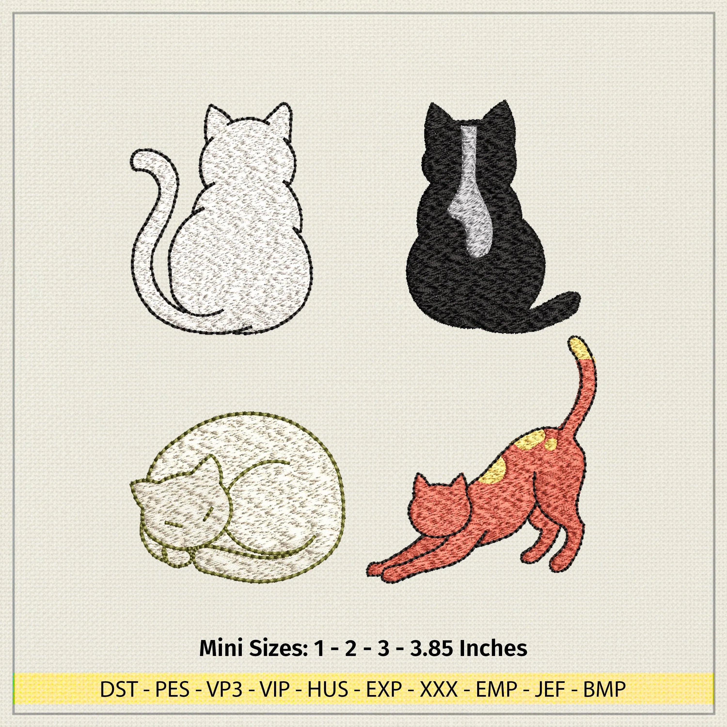 Mini Cat Embroidery Design Set, Kitten Machine Embroidery (Digital File) - ReadTee