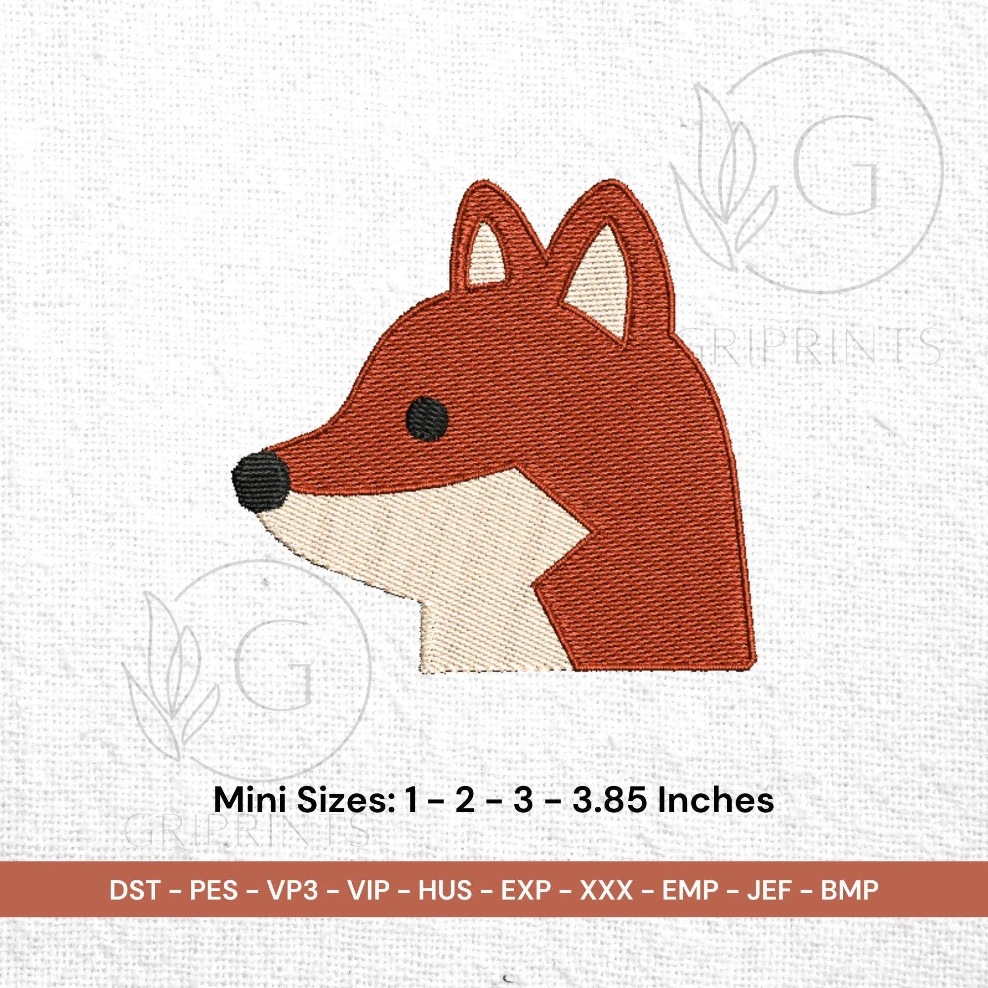 Mini Fox Head Embroidery Design, 4 Sizes (Instant Download) - ReadTee