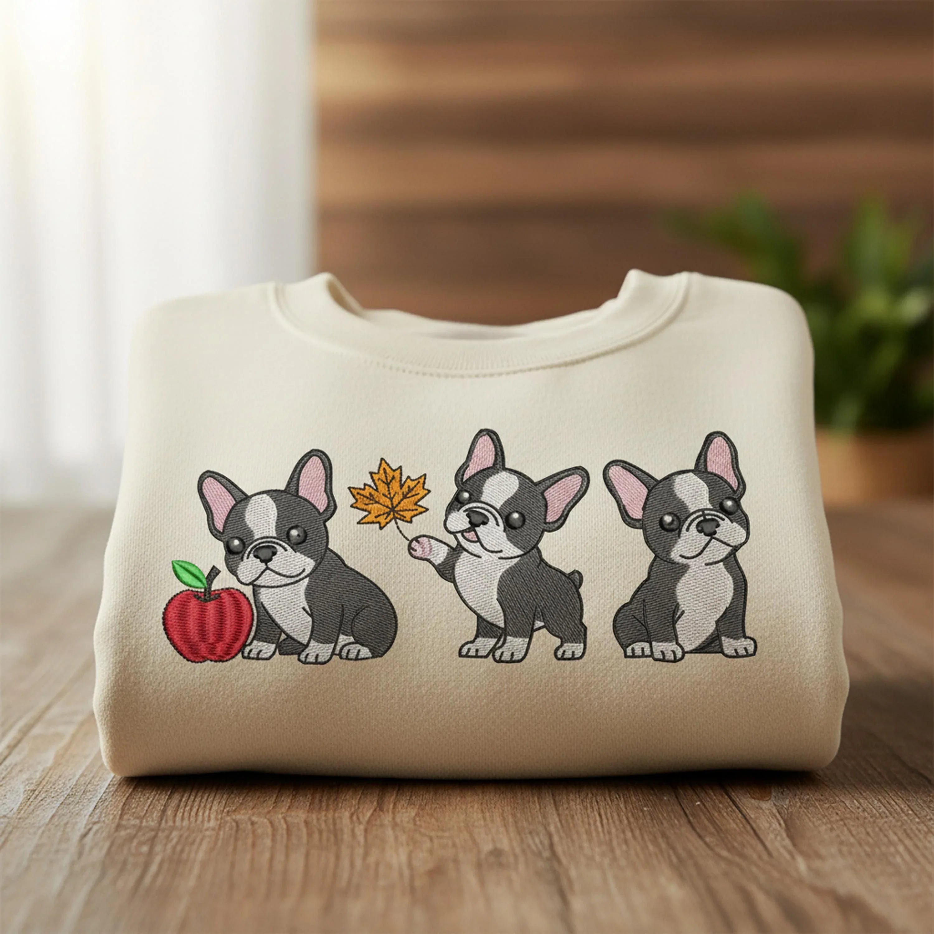 Fall French Bulldog Embroidery Design, Dog Border (DST PES File) - ReadTee