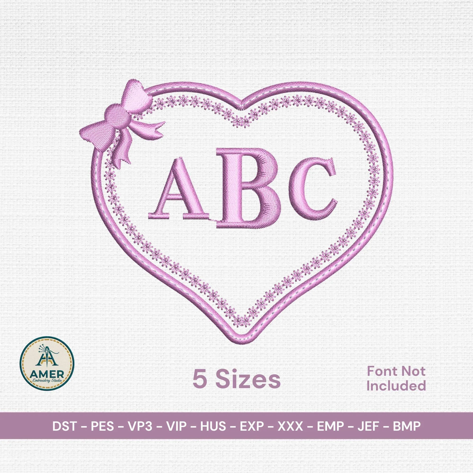 Coquette Bow Heart Embroidery Design, Pink Ribbon Monogram Frame, Girl Machine Embroidery Pattern, Instant Download - ReadTee