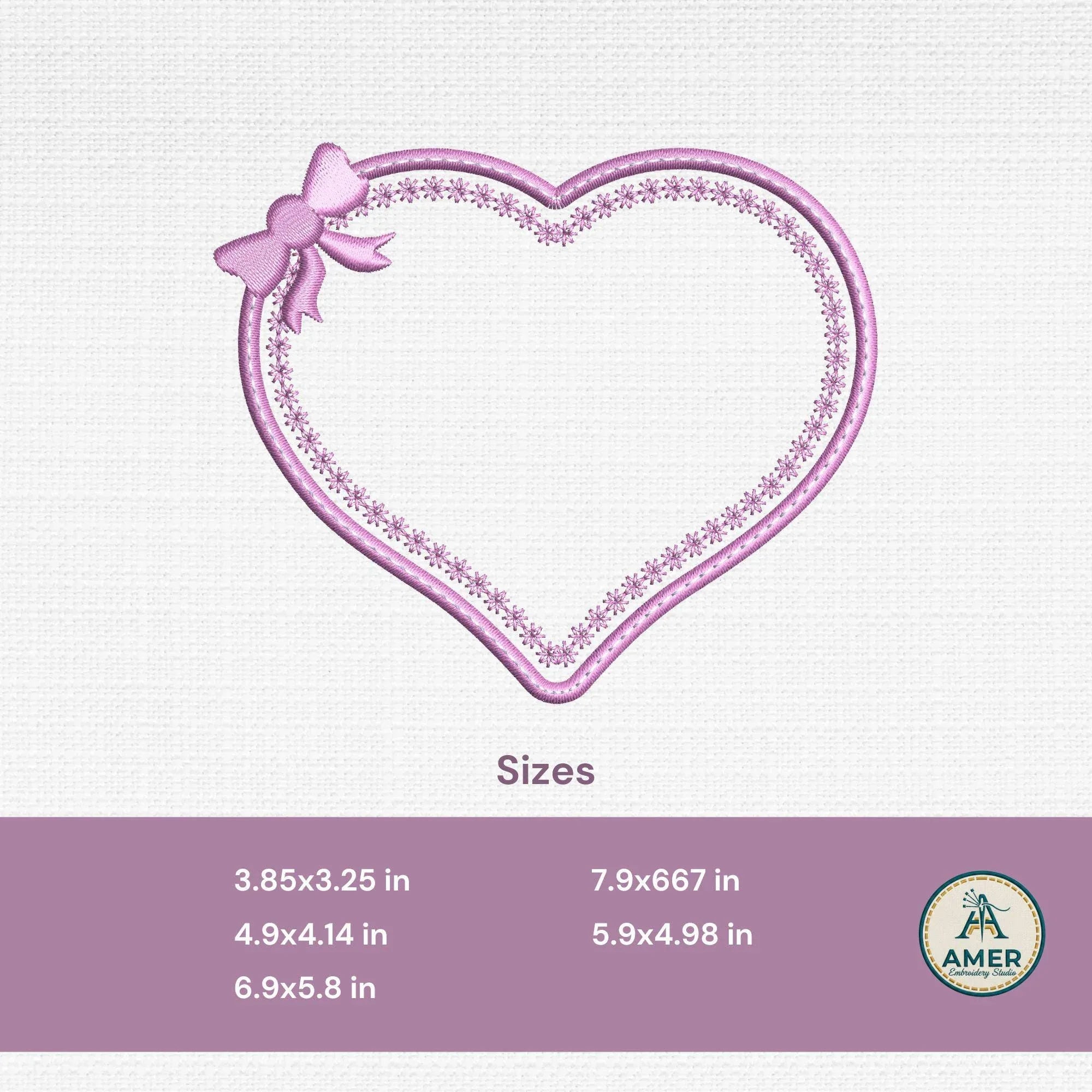 Coquette Bow Heart Embroidery Design, Pink Ribbon Monogram Frame, Girl Machine Embroidery Pattern, Instant Download - ReadTee