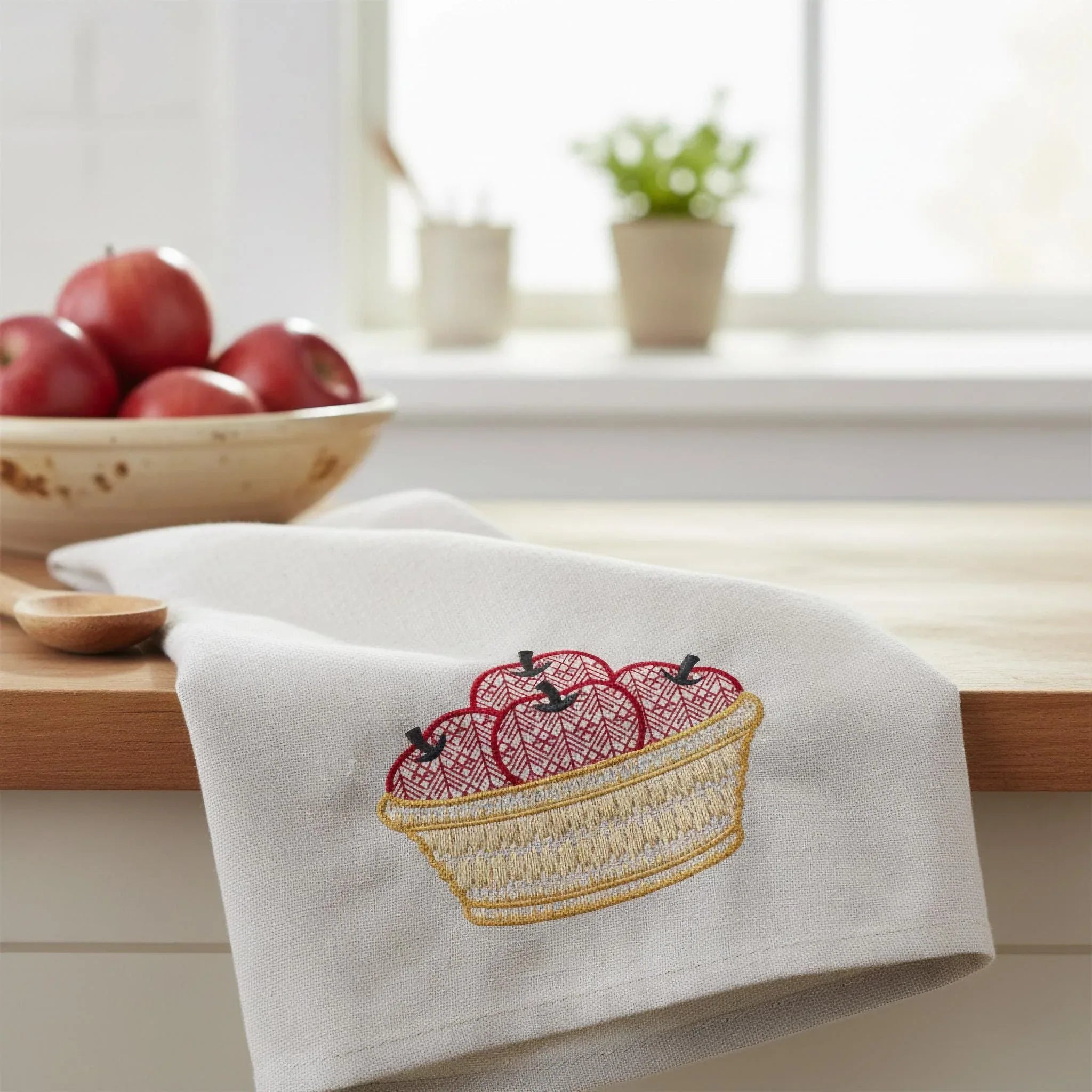 Apple Basket Embroidery Design, Modern Motif Fill Pattern, Light Stitch Fall Fruit, Kitchen Decor, Quick Stitch 5 Sizes PES DST Download - ReadTee