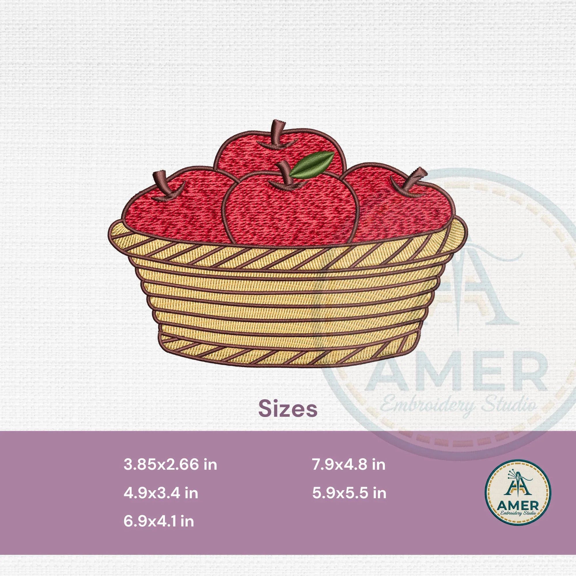 Apples Basket Embroidery Design, Fall Fruit Machine Embroidery Pattern, Kitchen Decor, Farmhouse Style, 5 Sizes Instant Download PES DST - ReadTee