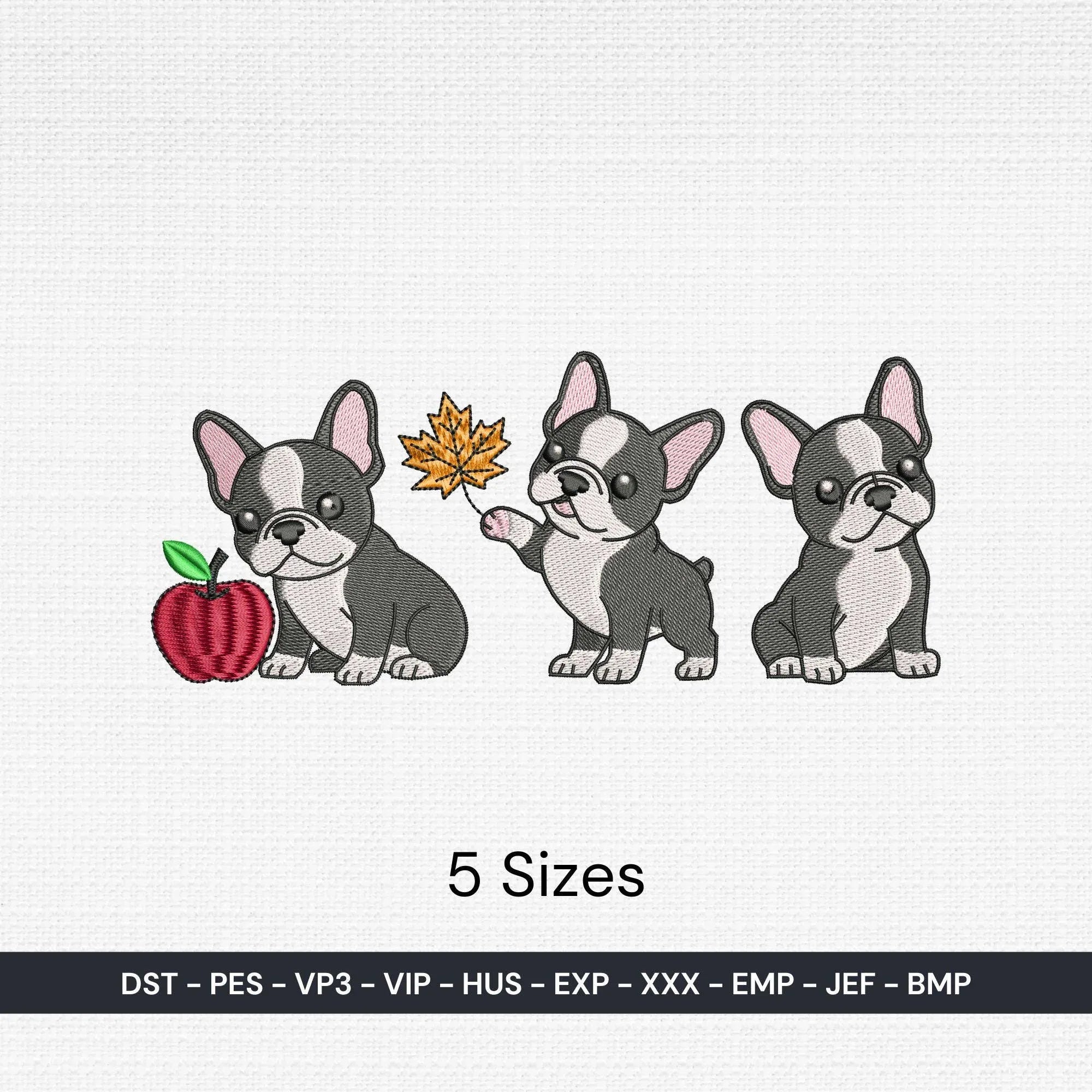 Fall French Bulldog Embroidery Design, Dog Border (DST PES File) - ReadTee