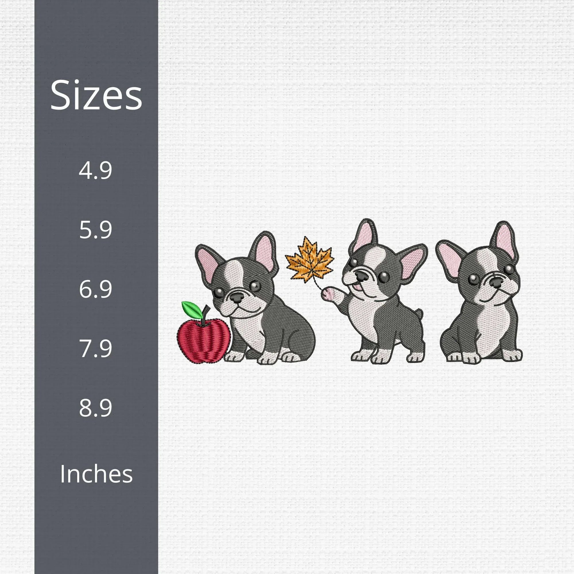 Fall French Bulldog Embroidery Design, Dog Border (DST PES File) - ReadTee