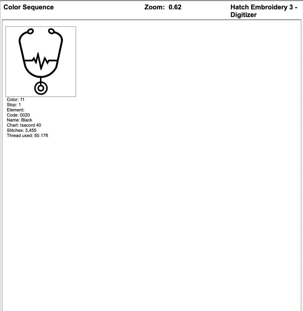 Stethoscope Heartbeat Outline Embroidery, Nurse Mini Design, Medical Line Art Machine Embroidery File, 3 Sizes, Instant Download PES DST JEF - ReadTee