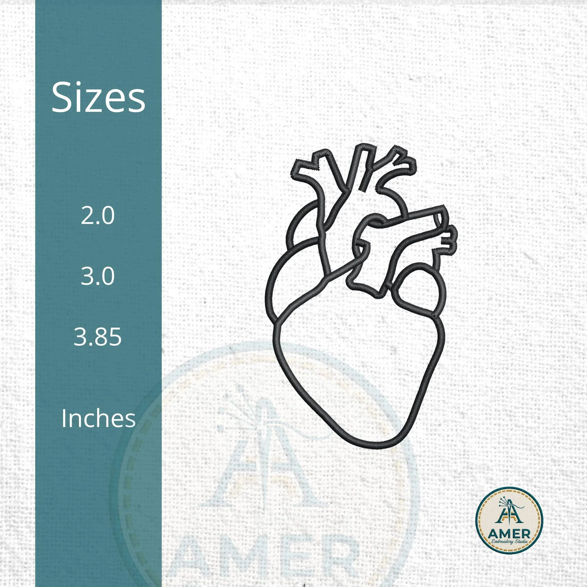 Anatomical Heart Line Art Embroidery, Medical Outline Design, Mini Machine Embroidery File, 3 Sizes, Instant Download PES DST JEF - ReadTee