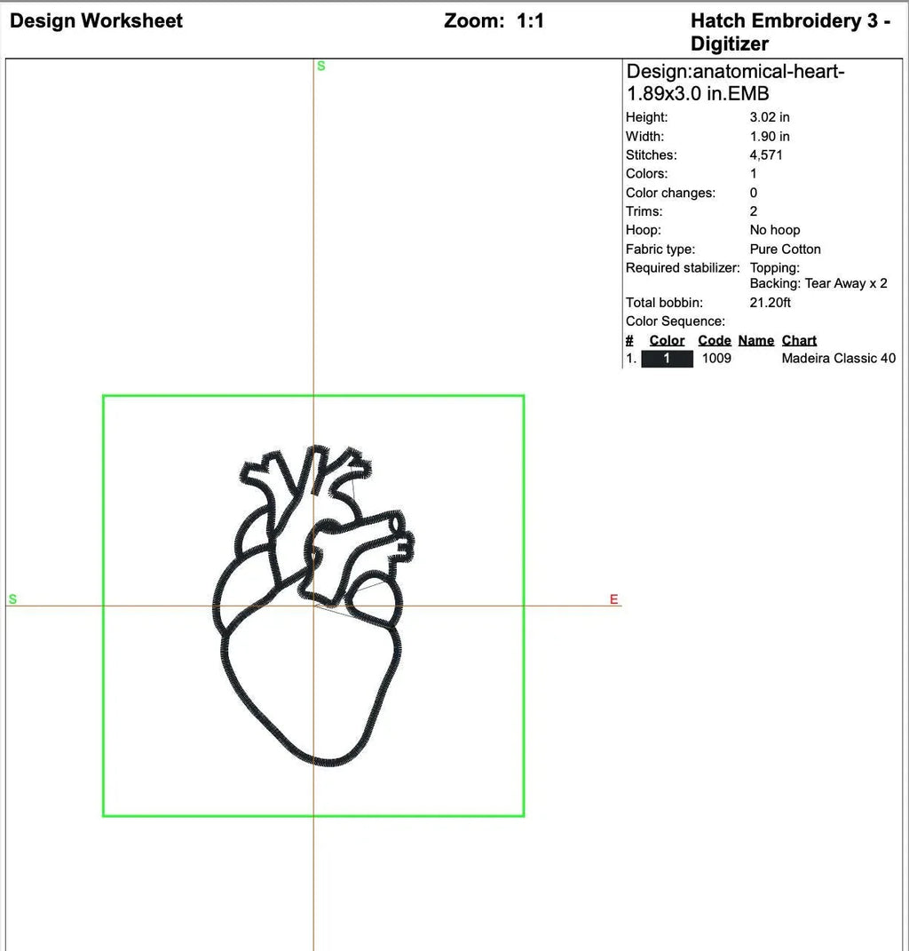 Anatomical Heart Line Art Embroidery, Medical Outline Design, Mini Machine Embroidery File, 3 Sizes, Instant Download PES DST JEF - ReadTee