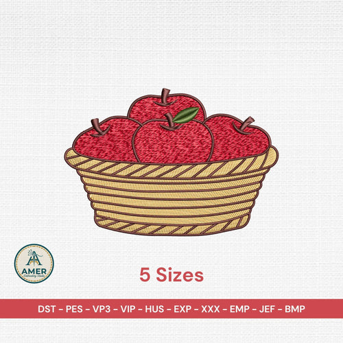 Apples Basket Embroidery Design, Fall Fruit Machine Embroidery Pattern, Kitchen Decor, Farmhouse Style, 5 Sizes Instant Download PES DST - ReadTee