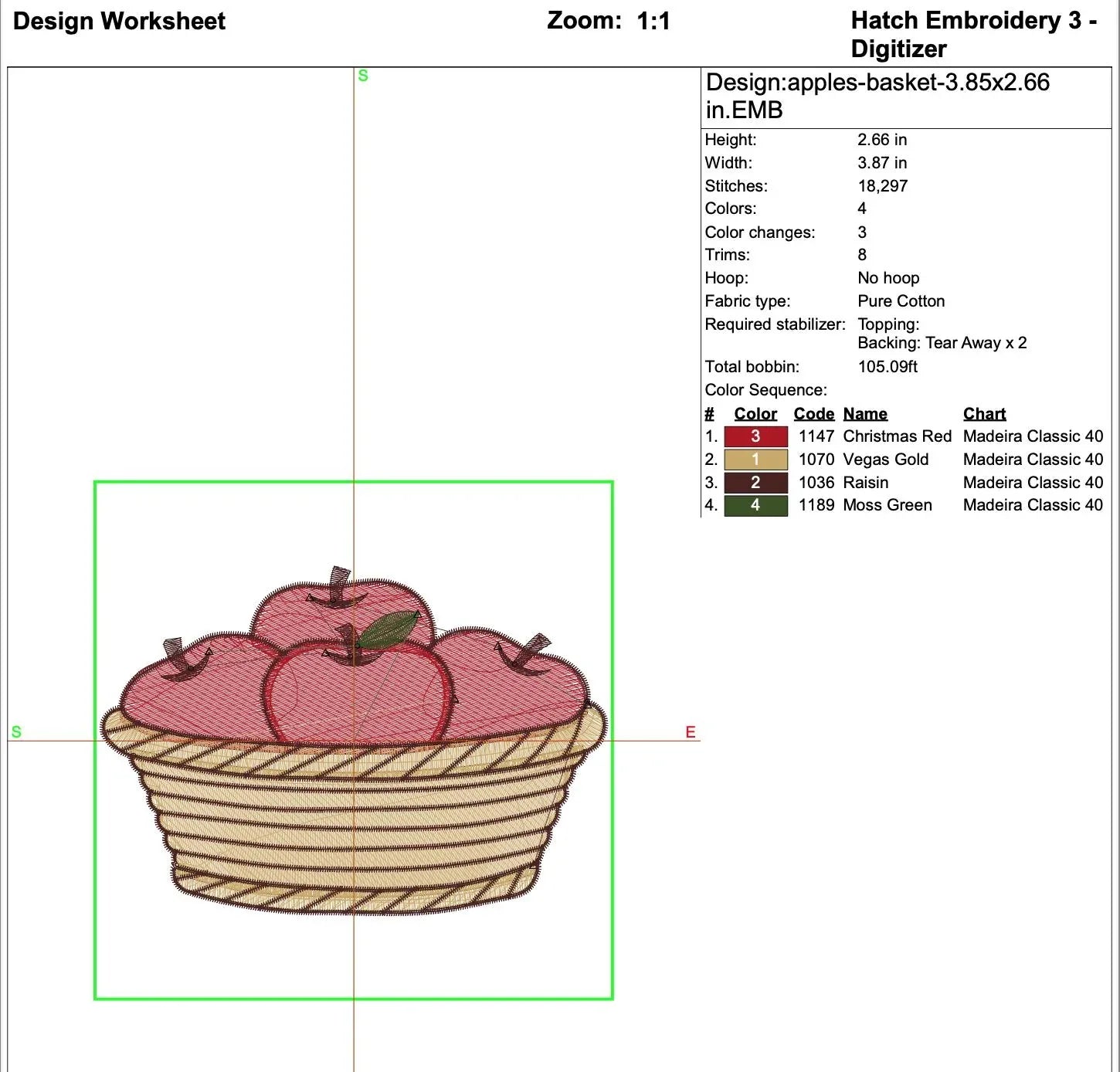 Apples Basket Embroidery Design, Fall Fruit Machine Embroidery Pattern, Kitchen Decor, Farmhouse Style, 5 Sizes Instant Download PES DST - ReadTee