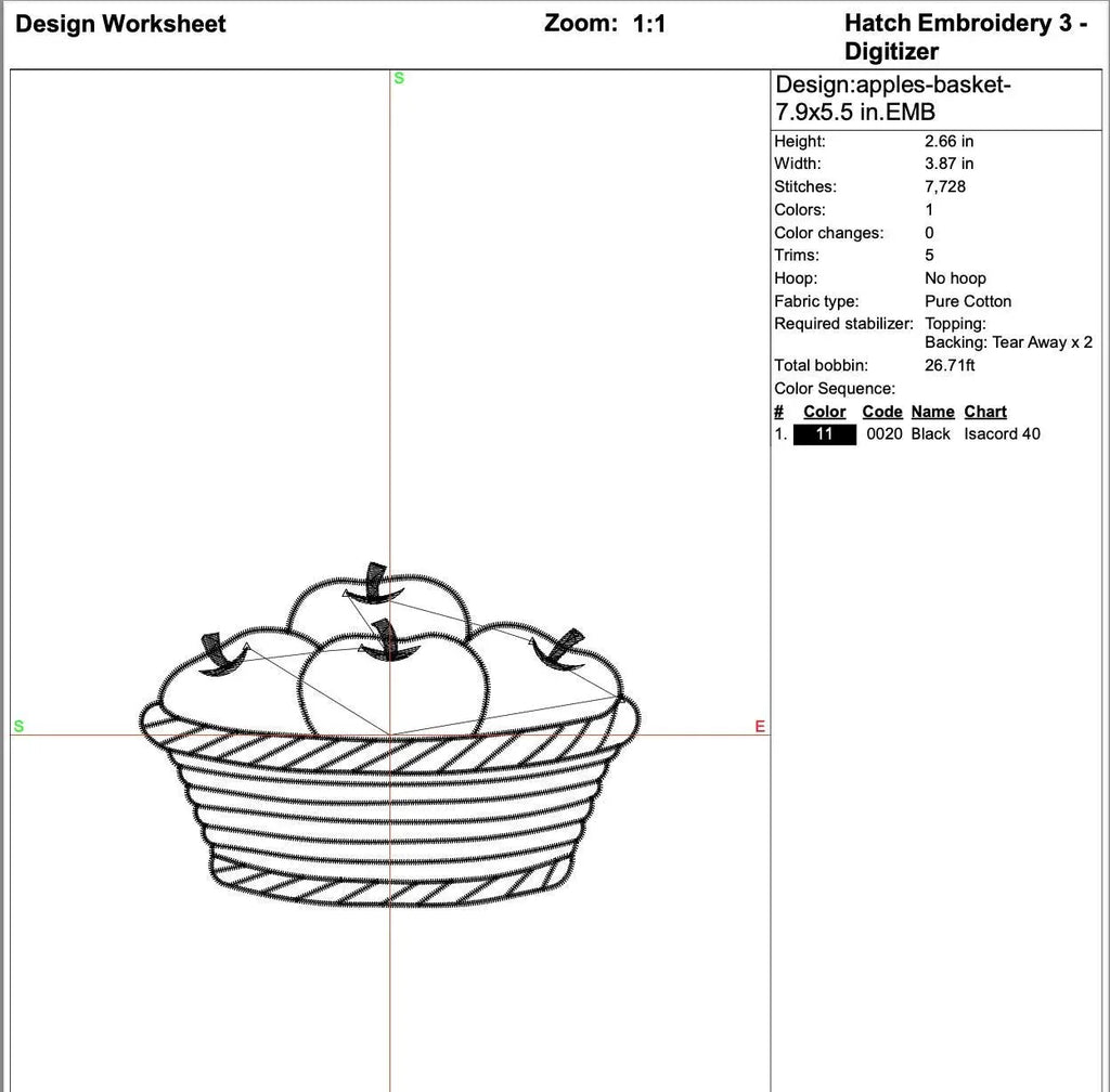 Apple Basket Outline Embroidery Design, Farmhouse Kitchen Fruit Pattern, Fall Harvest Redwork, Minimalist Sketch, 5 Sizes Instant Download - ReadTee