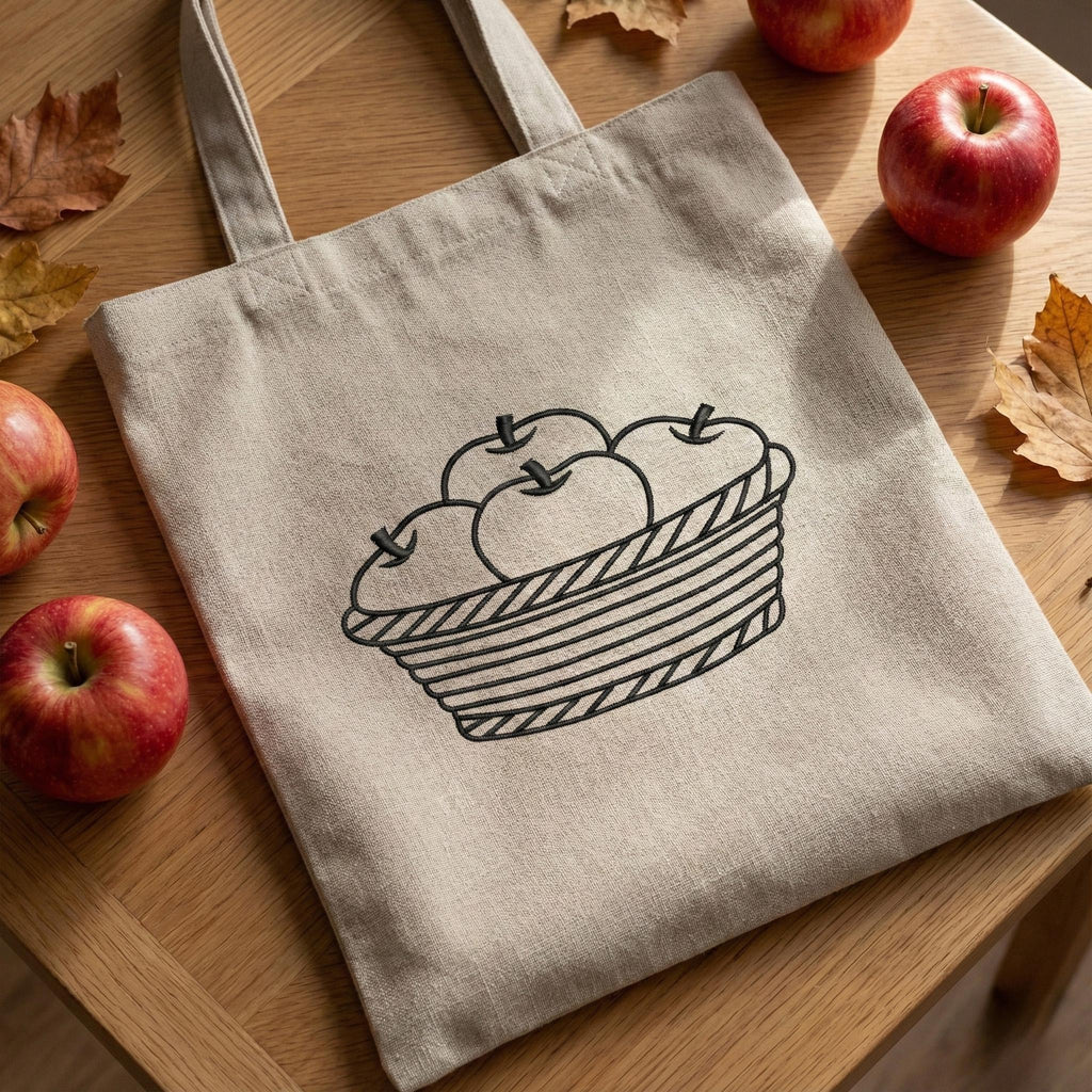 Apple Basket Outline Embroidery Design, Farmhouse Kitchen Fruit Pattern, Fall Harvest Redwork, Minimalist Sketch, 5 Sizes Instant Download - ReadTee