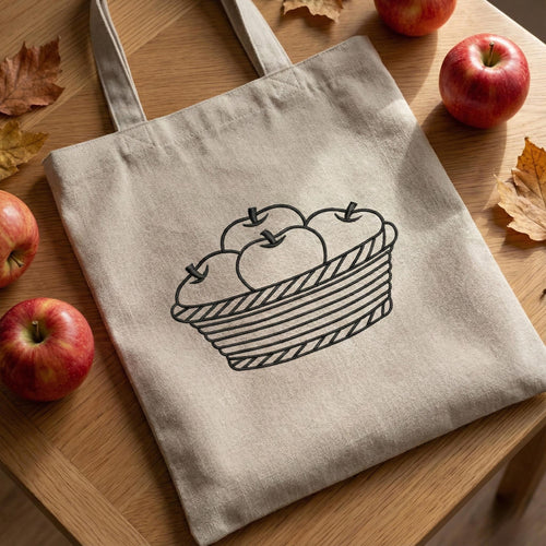 Apple Basket Outline Embroidery Design, Farmhouse Kitchen Fruit Pattern, Fall Harvest Redwork, Minimalist Sketch, 5 Sizes Instant Download - ReadTee