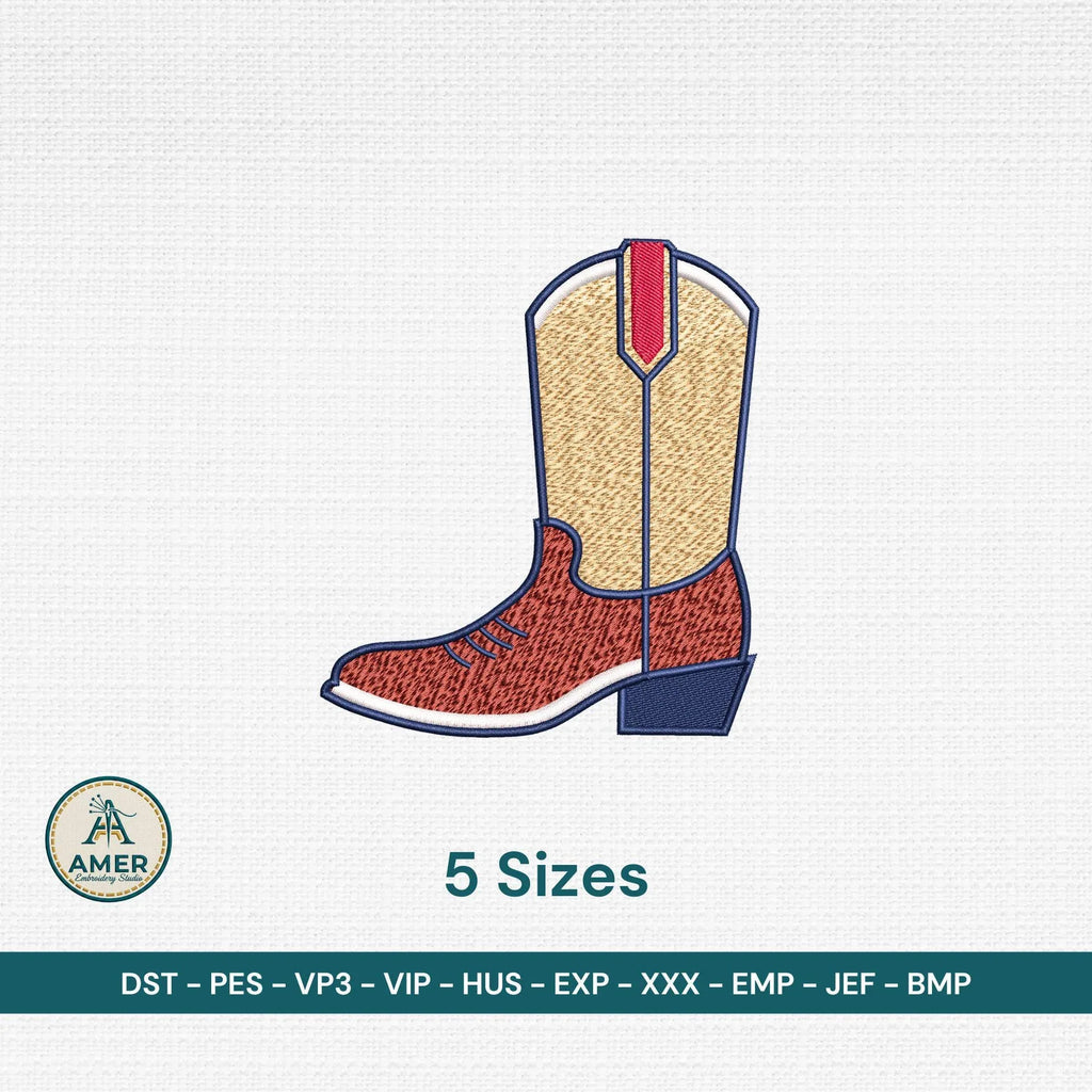Western Cowboy Boot Embroidery, Cowgirl Boot Machine Design, 5 Sizes Digital File, Rodeo Wear Pattern, Instant Download PES DST JEF - ReadTee