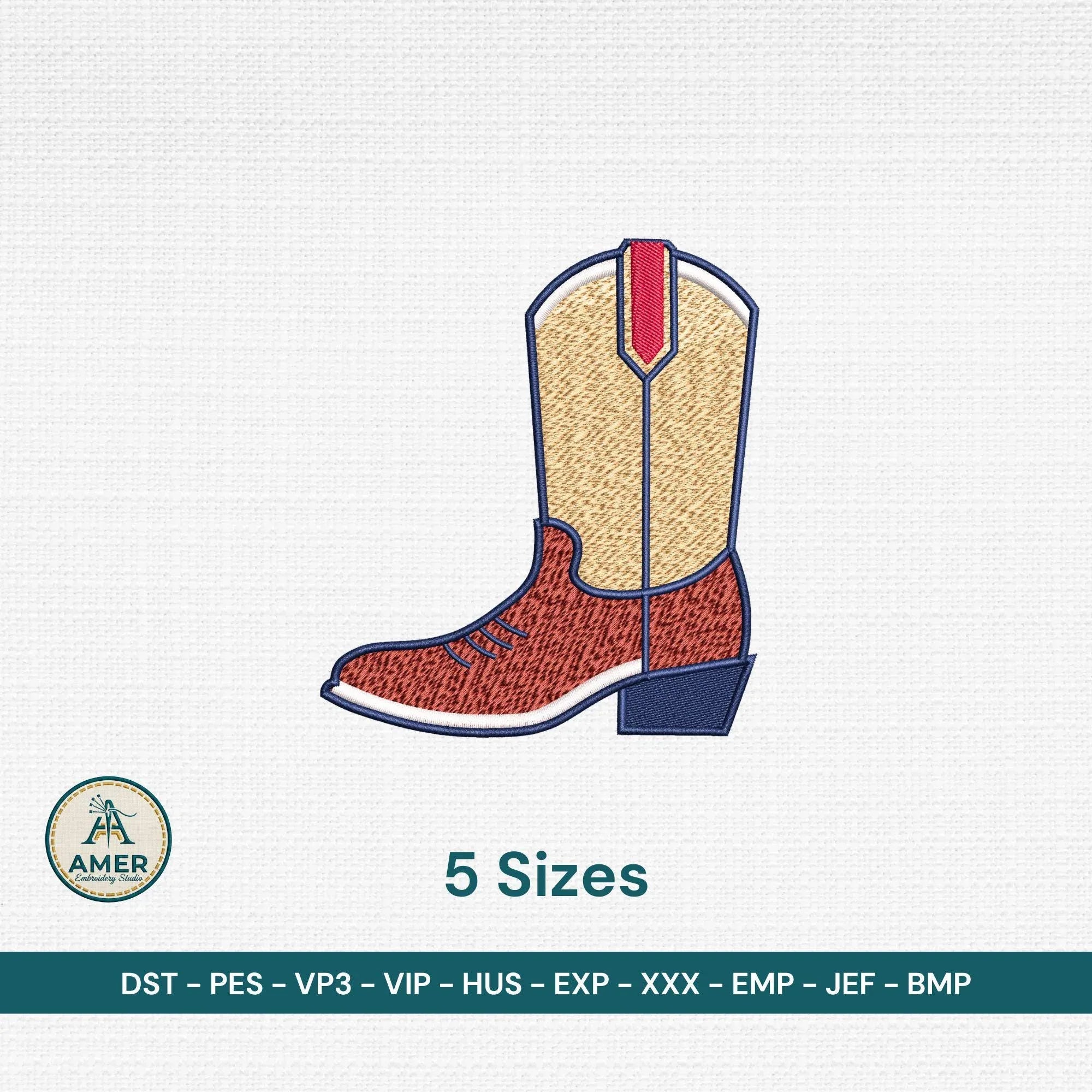 Western Cowboy Boot Embroidery, Cowgirl Boot Machine Design, 5 Sizes Digital File, Rodeo Wear Pattern, Instant Download PES DST JEF - ReadTee