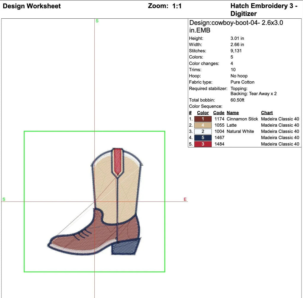 Western Cowboy Boot Embroidery, Cowgirl Boot Machine Design, 5 Sizes Digital File, Rodeo Wear Pattern, Instant Download PES DST JEF - ReadTee
