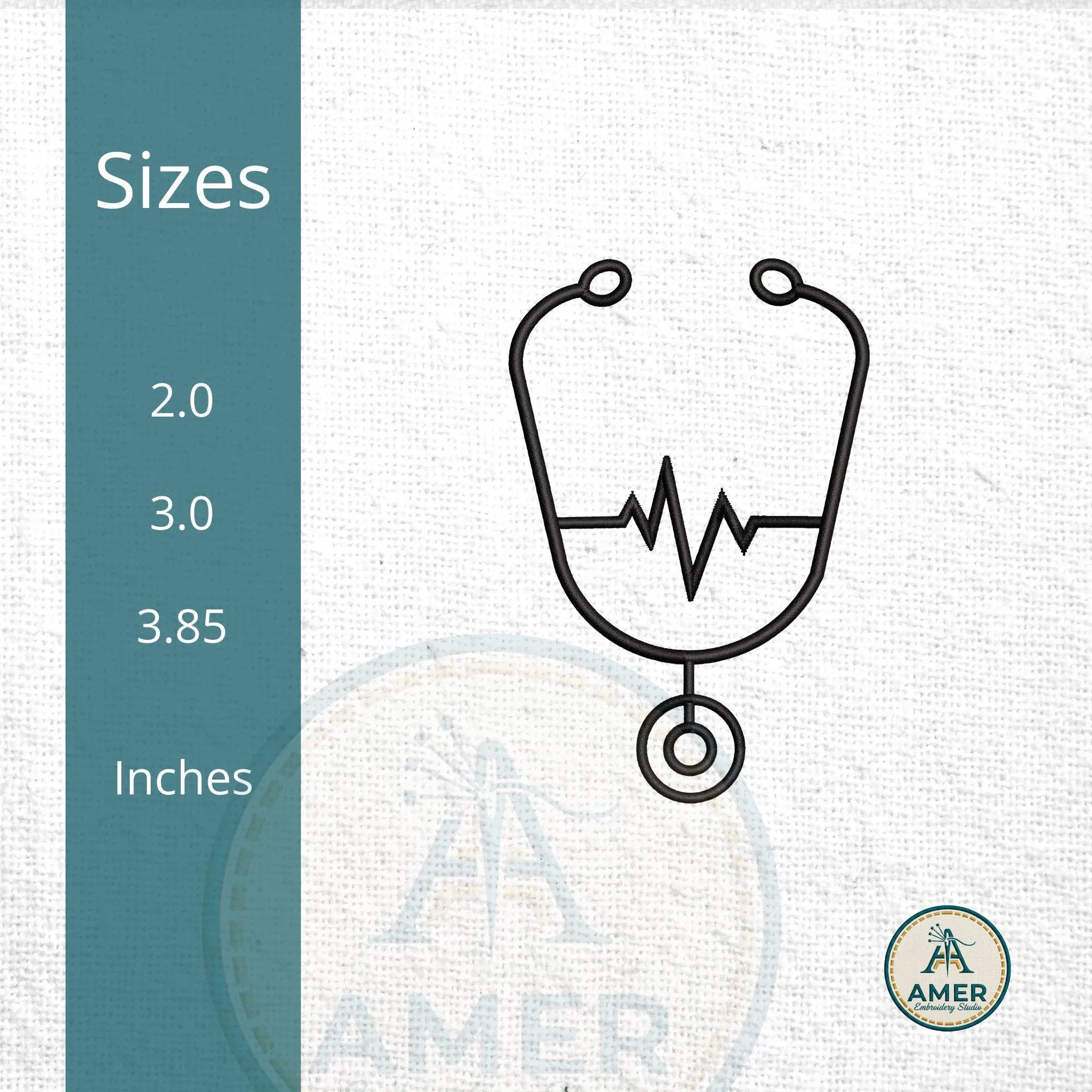 Stethoscope Heartbeat Outline Embroidery, Nurse Mini Design, Medical Line Art Machine Embroidery File, 3 Sizes, Instant Download PES DST JEF - ReadTee