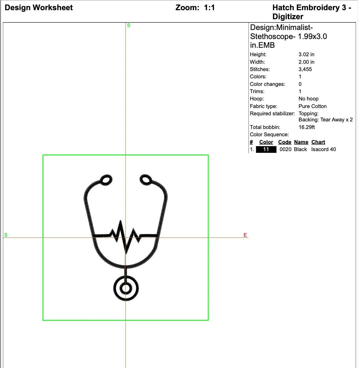 Stethoscope Heartbeat Outline Embroidery, Nurse Mini Design, Medical Line Art Machine Embroidery File, 3 Sizes, Instant Download PES DST JEF - ReadTee
