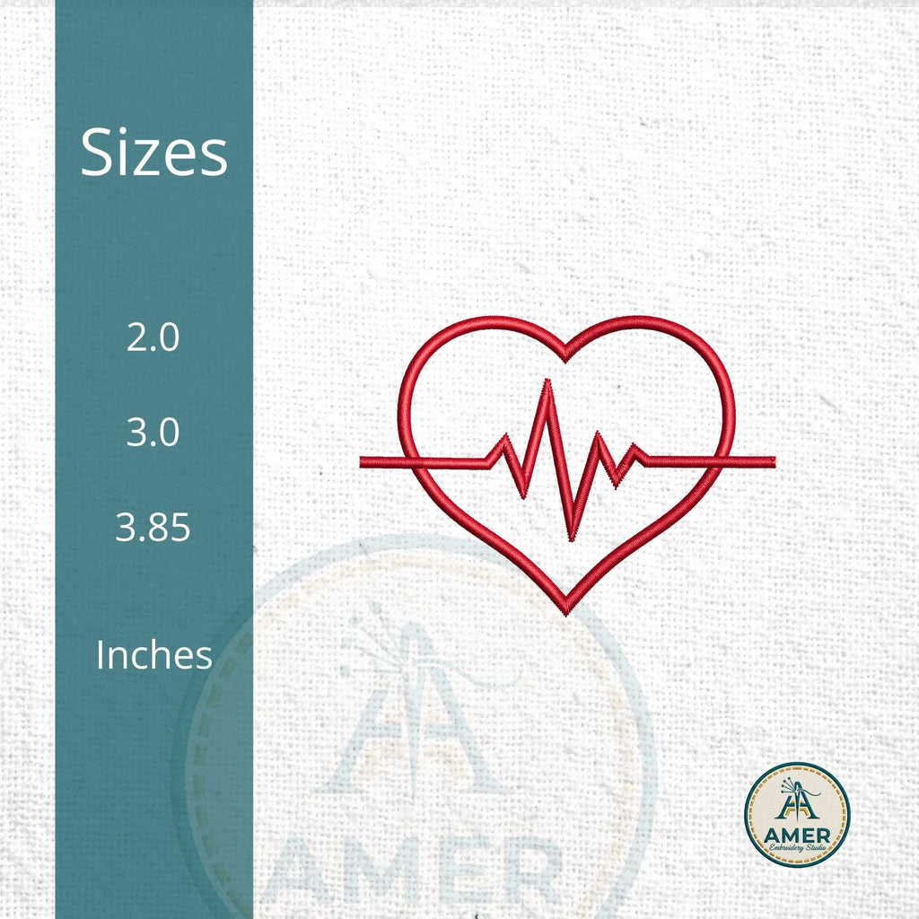 Heartbeat Heart Outline Embroidery, EKG Love Line Mini Design, Nurse Machine Embroidery File, 3 Sizes, Instant Download PES DST Jef - ReadTee
