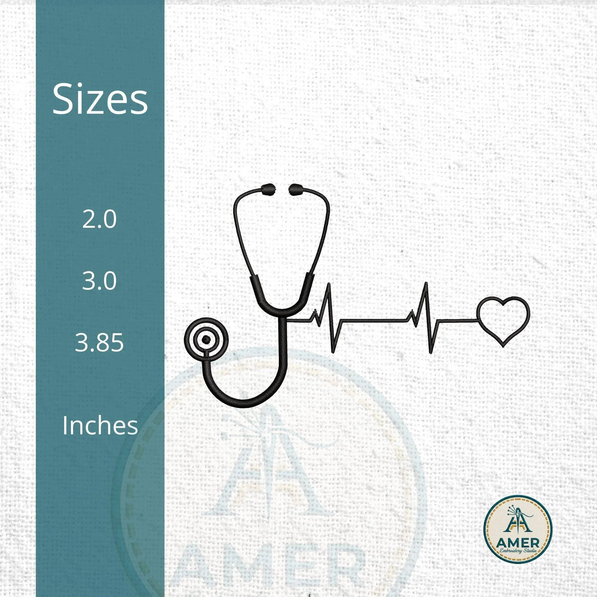 Stethoscope Heartbeat Line Embroidery, Nurse EKG Love Design, Mini Machine Embroidery File, 3 Sizes, Instant Download PES DST Jef - ReadTee
