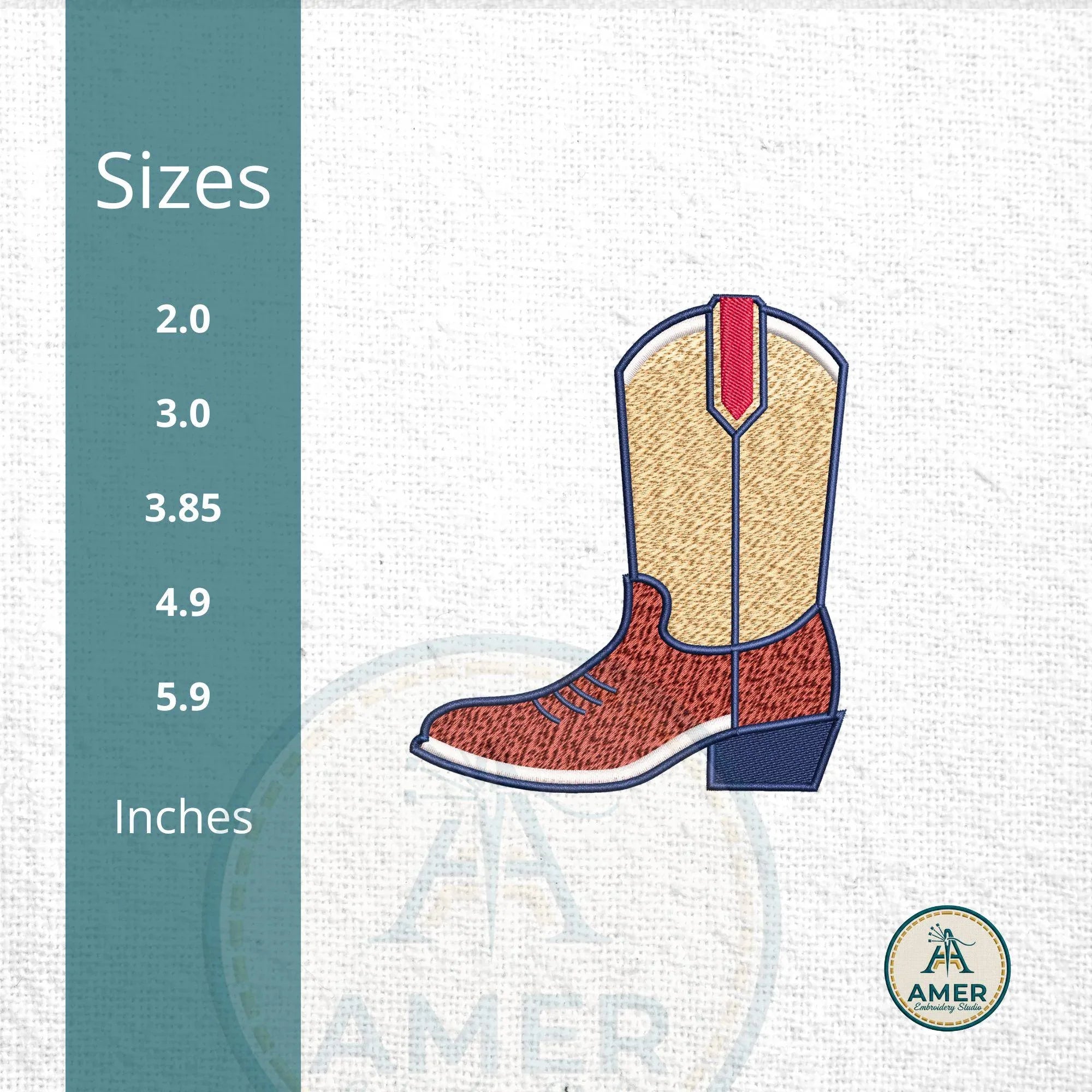 Western Cowboy Boot Embroidery, Cowgirl Boot Machine Design, 5 Sizes Digital File, Rodeo Wear Pattern, Instant Download PES DST JEF - ReadTee