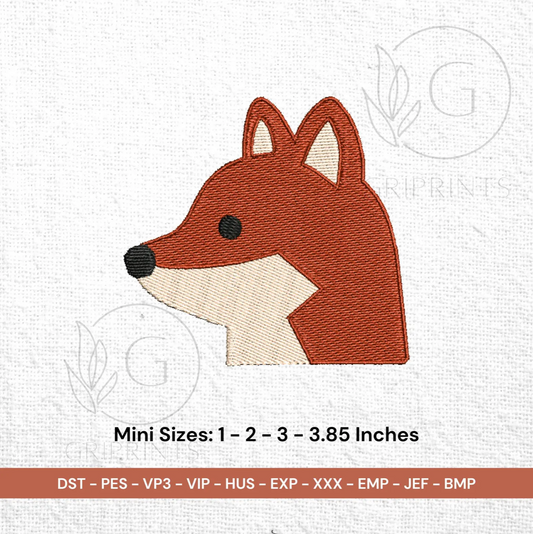 Mini Fox Head Embroidery Design, Mini Woodland Animal, 4 Sizes