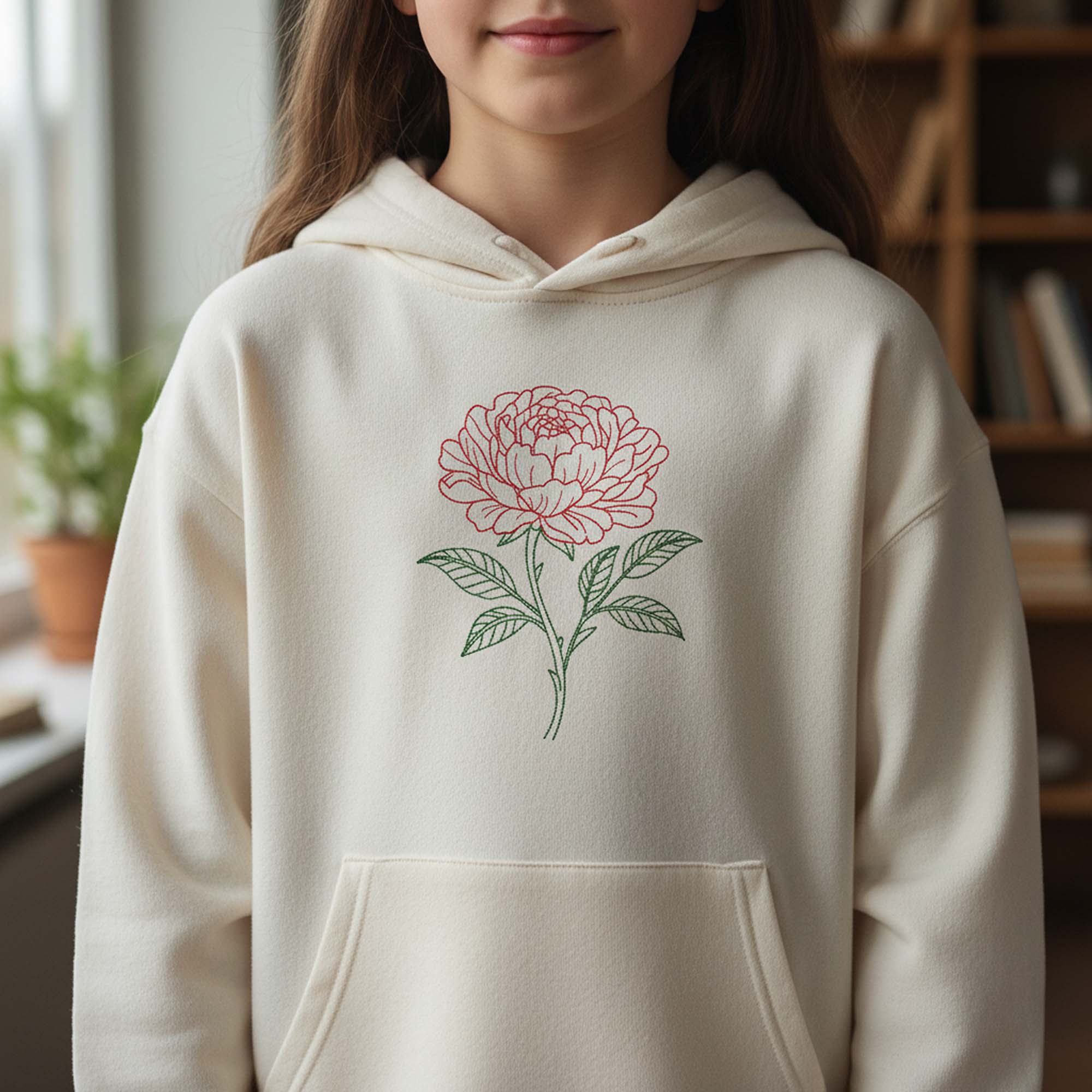 Peony Outline Machine Embroidery