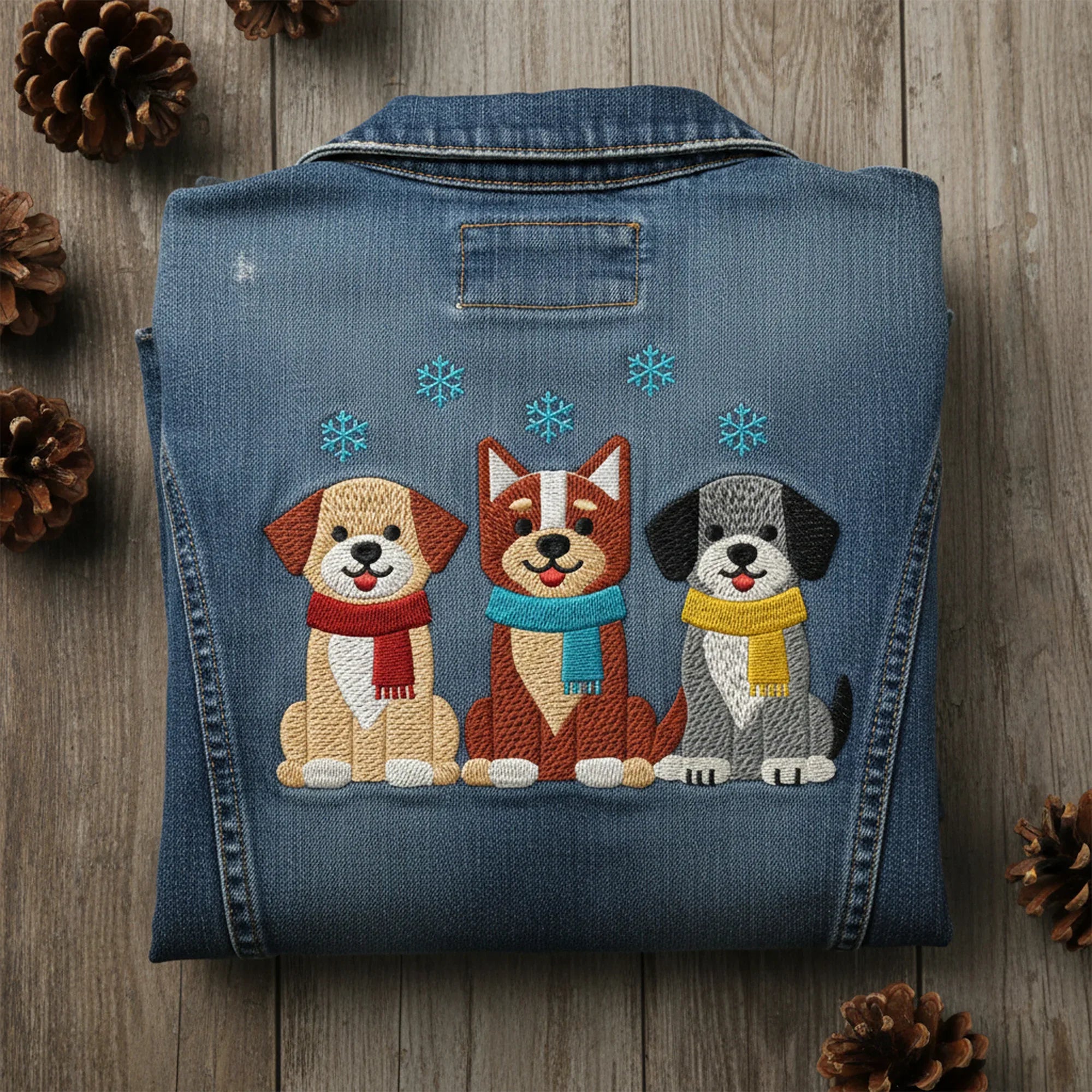 Winter Dogs Embroidery, Puppies in Scarves Snowflakes Design, 5 Sizes, Instant Download PES DST JEF - ReadTee