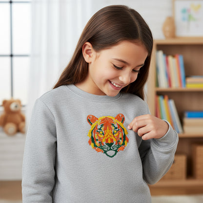 Autumn Leaves Tiger Embroidery Design | Fall Forest Machine Embroidery Pattern