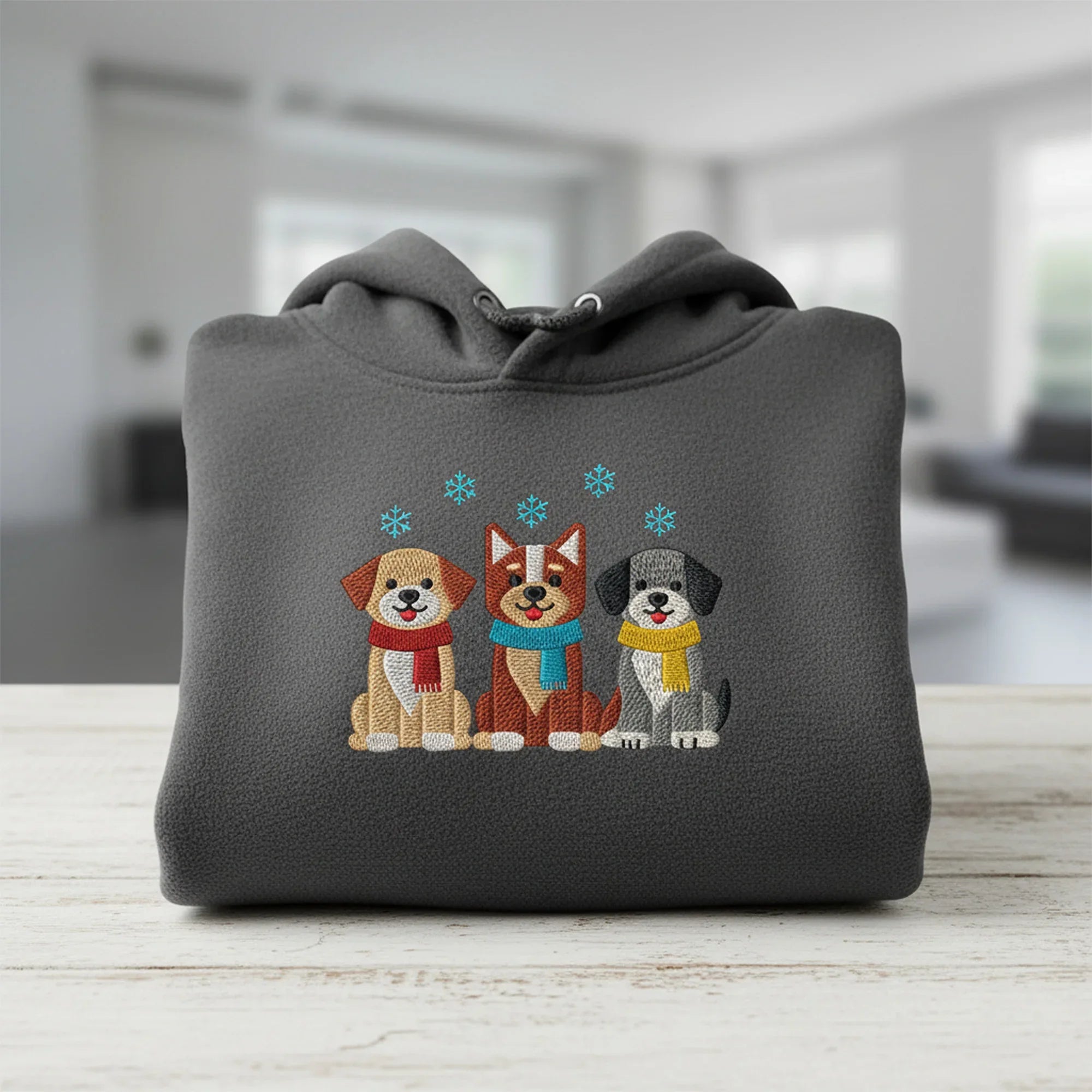 Winter Dogs Embroidery, Puppies in Scarves Snowflakes Design, 5 Sizes, Instant Download PES DST JEF - ReadTee