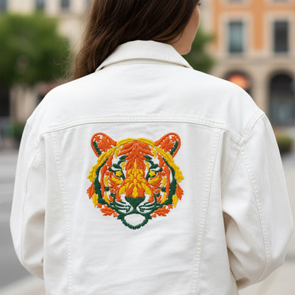 Autumn Leaves Tiger Embroidery Design | Fall Forest Machine Embroidery Pattern