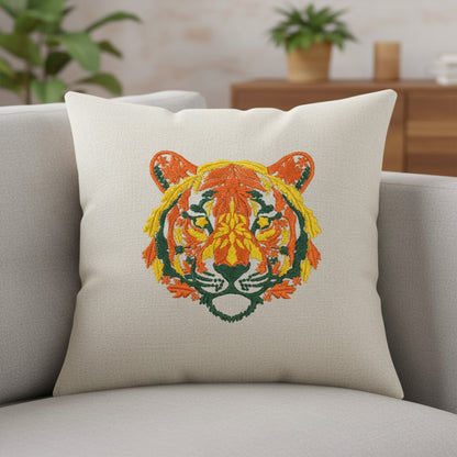 Autumn Leaves Tiger Embroidery Design | Fall Forest Machine Embroidery Pattern
