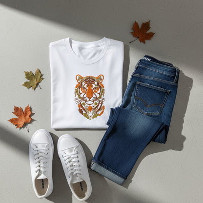 Tiger Machine Embroidery Pattern | Floral Autumn Tiger Head Design